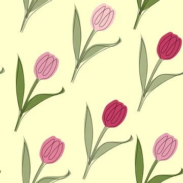 Seamless pattern of tulips drawn in one line. Vector illustration isolated on Stock Illustration