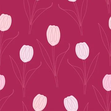 Seamless pattern of tulips drawn in one line. Vector illustration isolated on Stock Illustration