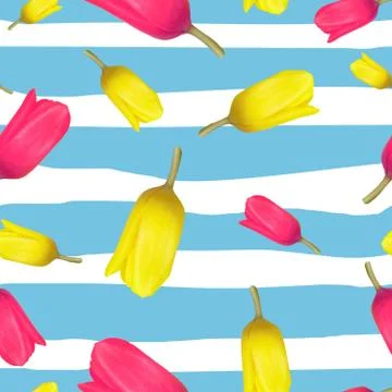 Seamless pattern of tulips, top view. Pattern of flowers on sea background. Foto stock
