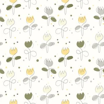 Seamless pattern with tulips. Vector. Flowers one line style. Stock Illustration