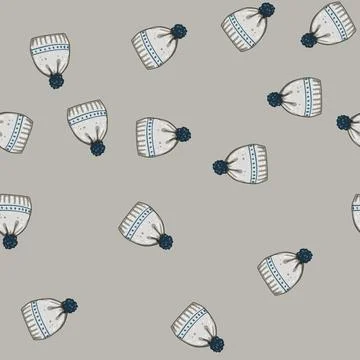 Seamless pattern tumbler winter hat knit cartoon vector Stock Illustration