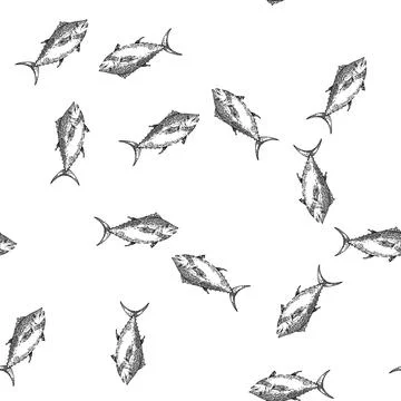 Seamless pattern tuna fish sketch hand drawn Stock Illustration