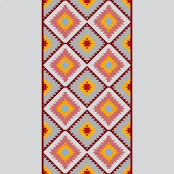 Seamless pattern Turkish carpet blue gray pink orange. Patchwork mosaic orien Stock Illustration