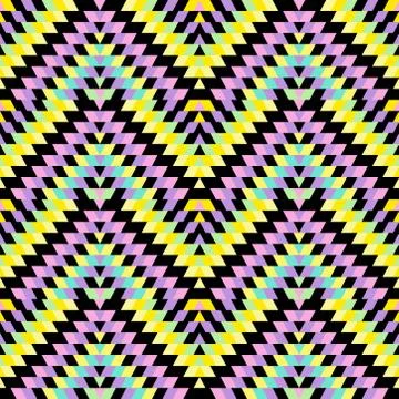 Seamless pattern Turkish carpet blue lilac purple pink black yellow. Patchwor Stock Illustration