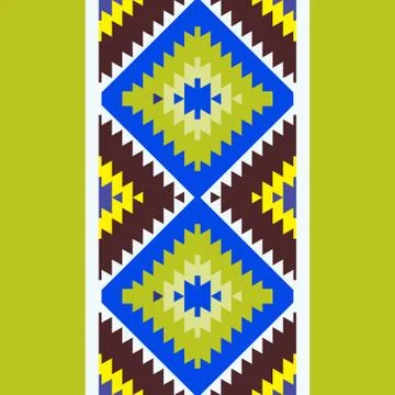 Seamless pattern Turkish carpet brown yellow blue green. Patchwork mosaic ori Stock Illustration