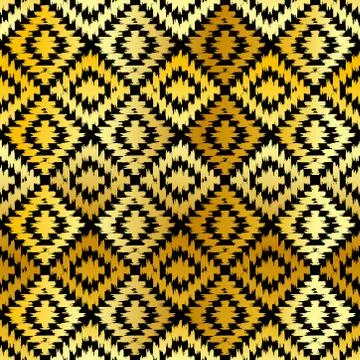 Seamless pattern Turkish carpet gold black. Patchwork mosaic oriental kilim r Stock Illustration
