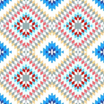 Seamless pattern Turkish carpet pink blue white red gray. Colorful patchwork  Stock Illustration