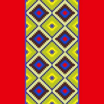 Seamless pattern Turkish carpet red yellow blue green. Patchwork mosaic orien Stock Illustration