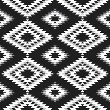 Seamless pattern Turkish carpet white gray black. Patchwork mosaic oriental k Stock Illustration