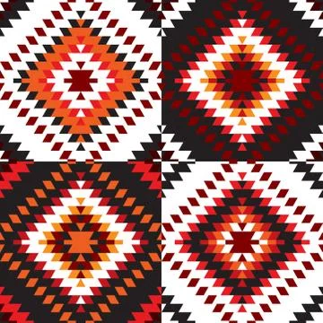 Seamless pattern Turkish carpet white red black. Patchwork mosaic oriental ki Illustrazione stock