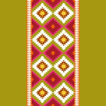 Seamless pattern Turkish carpet white red green olive khaki. Colorful patchwo Stock-Illustration