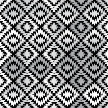 Seamless pattern Turkish carpet white black gray silver. Patchwork mosaic ori Stock Illustration