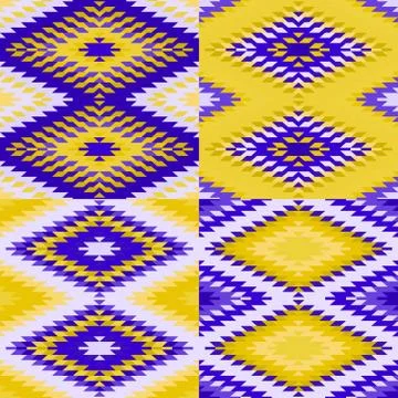 Seamless pattern Turkish carpet yellow ultraviolet purple. Colorful patchwork Stock Illustration