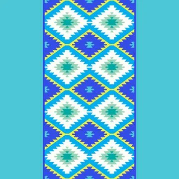 Seamless pattern Turkish carpet yellow blue green. Patchwork mosaic oriental  Stock Illustration