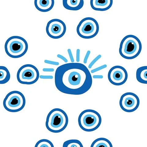 Seamless pattern with Turkish evil eye bead. Good luck. Turkish tile. Orienta Illustrazione stock