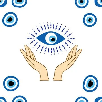 Seamless pattern with Turkish evil eye bead. Good luck. Turkish tile. Orienta Illustrazione stock