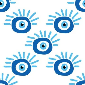 Seamless pattern with Turkish evil eye bead. Good luck. Turkish tile. Orienta Stock Illustration