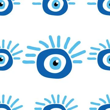 Seamless pattern with Turkish evil eye bead. Good luck. Turkish tile. Orienta Stock Illustration