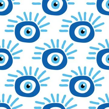 Seamless pattern with Turkish evil eye bead. Good luck. Turkish tile. Orienta Stock Illustration