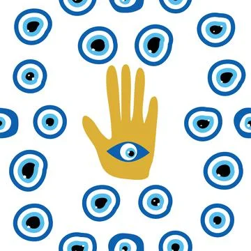 Seamless pattern with Turkish evil eye bead. Good luck. Turkish tile. Orienta Stock Illustration