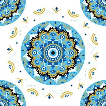 Seamless pattern with Turkish evil eye bead. Good luck. Turkish tile. Orienta Illustrazione stock