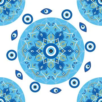 Seamless pattern with Turkish evil eye bead. Good luck. Turkish tile. Orienta Illustrazione stock