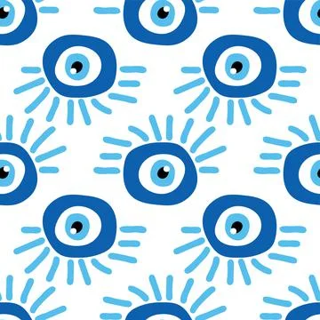 Seamless pattern with Turkish evil eye bead. Good luck. Turkish tile. Orienta Stock Illustration