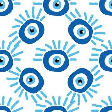 Seamless pattern with Turkish evil eye bead. Good luck. Turkish tile. Orienta Stock Illustration