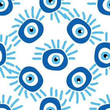 Seamless pattern with Turkish evil eye bead. Good luck. Turkish tile. Orienta Stock Illustration