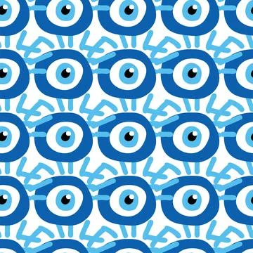 Seamless pattern with Turkish evil eye bead. Good luck. Turkish tile. Orienta Illustrazione stock