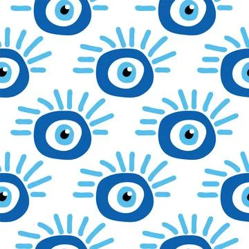 Seamless pattern with Turkish evil eye bead. Good luck. Turkish tile. Orienta Stock Illustration