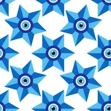 Seamless pattern with Turkish evil eye bead. Good luck. Turkish tile. Orienta Stock Illustration