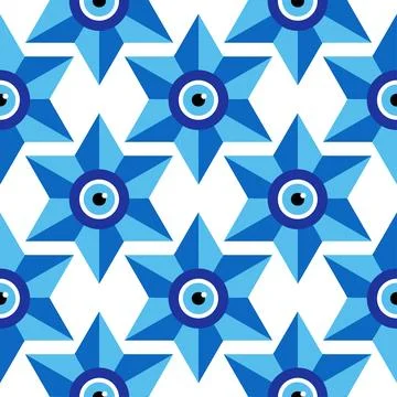 Seamless pattern with Turkish evil eye bead. Good luck. Turkish tile. Orien.. Stock Illustration