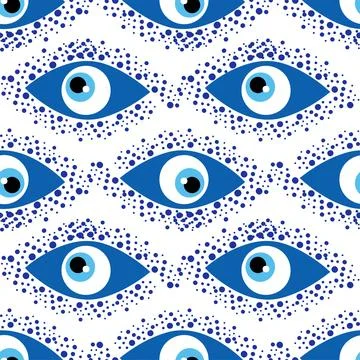 Seamless pattern with Turkish evil eye bead. Good luck. Turkish tile. Orienta Stock Illustration