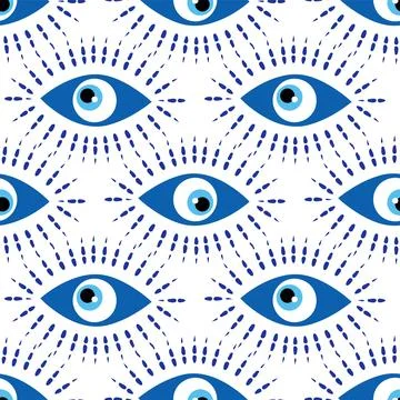Seamless pattern with Turkish evil eye bead. Good luck. Turkish tile. Orienta Illustrazione stock