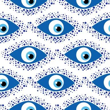 Seamless pattern with Turkish evil eye bead. Good luck. Turkish tile. Orienta Stock Illustration
