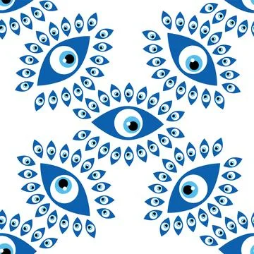 Seamless pattern with Turkish evil eye bead. Good luck. Turkish tile. Orienta Stock Illustration