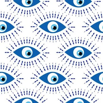 Seamless pattern with Turkish evil eye bead. Good luck. Turkish tile. Orien.. Stock Illustration
