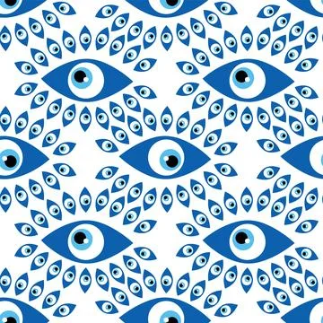 Seamless pattern with Turkish evil eye bead. Good luck. Turkish tile. Orienta Stock Illustration