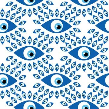 Seamless pattern with Turkish evil eye bead. Good luck. Turkish tile. Orien.. Illustrazione stock
