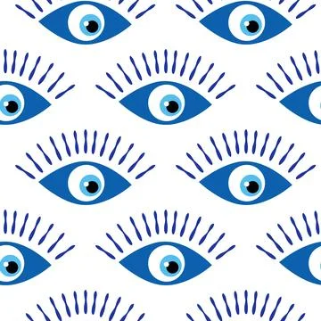 Seamless pattern with Turkish evil eye bead. Good luck. Turkish tile. Orienta Stock Illustration
