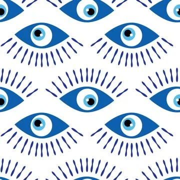 Seamless pattern with Turkish evil eye bead. Good luck. Turkish tile. Orienta Stock Illustration
