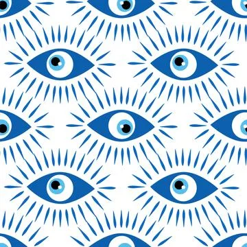 Seamless pattern with Turkish evil eye bead. Good luck. Turkish tile. Orien.. Stock Illustration