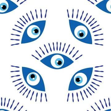 Seamless pattern with Turkish evil eye bead. Good luck. Turkish tile. Orienta Stock Illustration