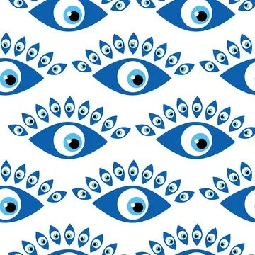 Seamless pattern with Turkish evil eye bead. Good luck. Turkish tile. Orien.. Illustrazione stock