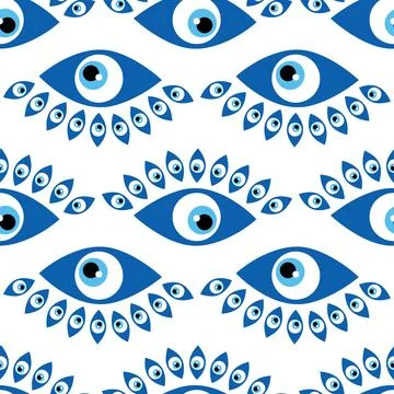 Seamless pattern with Turkish evil eye bead. Good luck. Turkish tile. Orienta Stock Illustration