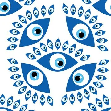 Seamless pattern with Turkish evil eye bead. Good luck. Turkish tile. Orien.. Stock Illustration