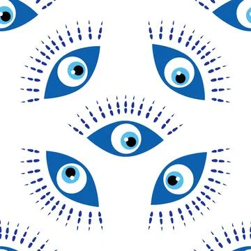 Seamless pattern with Turkish evil eye bead. Good luck. Turkish tile. Orienta Stock Illustration