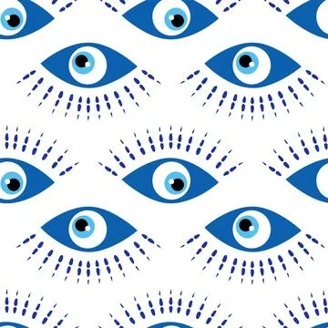 Seamless pattern with Turkish evil eye bead. Good luck. Turkish tile. Orienta Stock Illustration