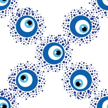 Seamless pattern with Turkish evil eye bead. Good luck. Turkish tile. Orienta Illustrazione stock